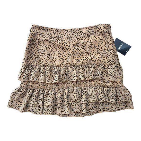 NWT Forever 21 Leopard Print Mini Skirt Tiered Twirl Chiffon Size M Barbie - Picture 1 of 5